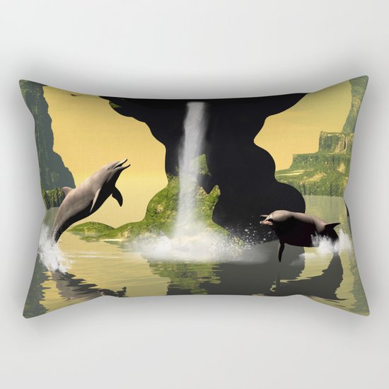 Funny jumping dolphins Rectangular Pillow