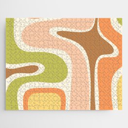 Copacetic Retro Abstract in Light Pastel Green Yellow Orange Brown Blush Cream Jigsaw Puzzle