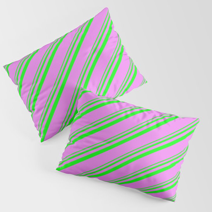 Lime and Violet Colored Striped Pattern Pillow Sham