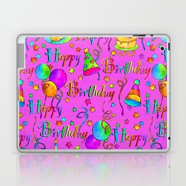 Happy Birthday Celebration with Cakes, Streamers, Balloons, Party Hats on Pink Laptop & iPad Skin