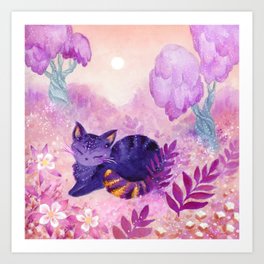 Lavender Cat in Wonderland Art Print