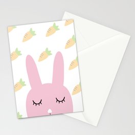 Pink Rabbit and Carrots Stationery Card