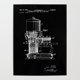 Espresso Machine Patent Artwork - White on Black Poster