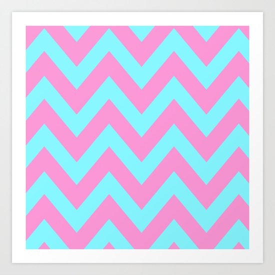 PINK & TEAL CHEVRON Art Print