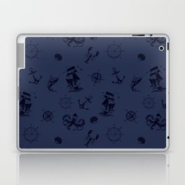 Navy Blue And Blue Silhouettes Of Vintage Nautical Pattern Laptop Skin
