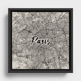 PARIS - Black and White City Map Framed Canvas