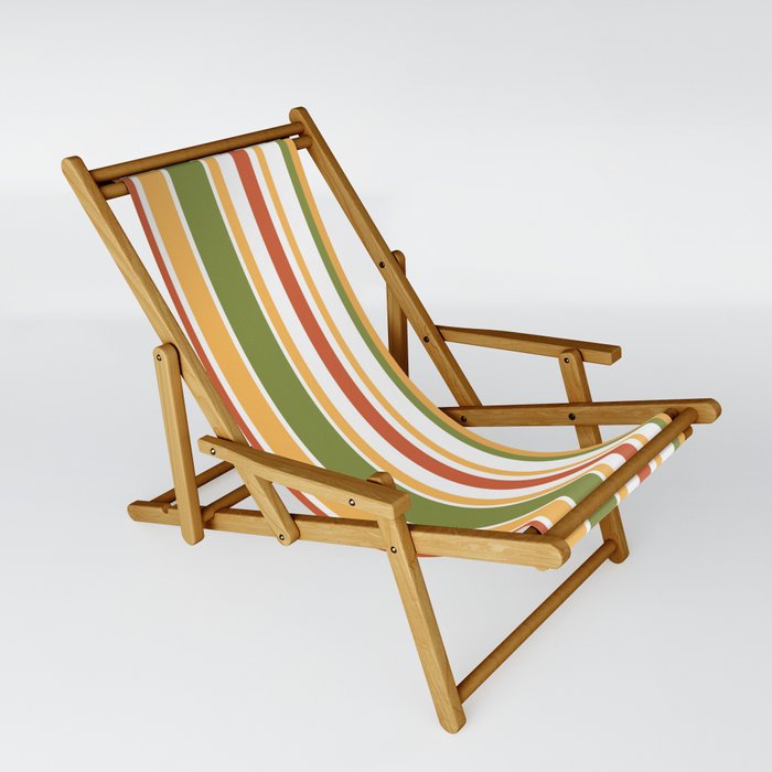 Retro Stripes - Mid Century Modern 50s 60s 70s Pattern in Green, Orange, Yellow, and White Sling Chair