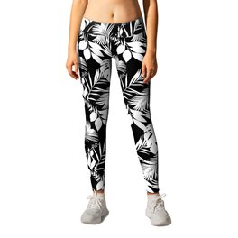 Tropical Monstera And Palm Leaves Black N White Leggings | Simplicity, Leaf, Palmleaf, White, Graphicdesign, Blackandwhite, Purity, Stylish, Jungle, Palm 