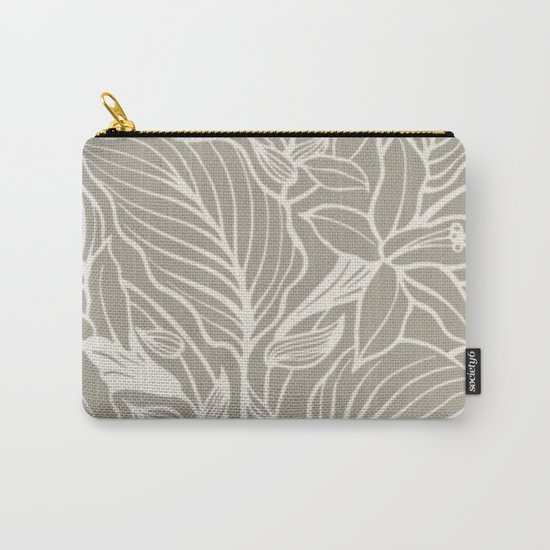 Gray Grey Alabaster Floral Carry-All Pouch