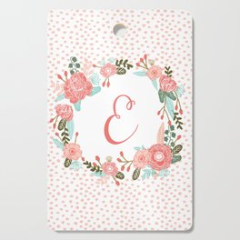 Monogram E - cute girls coral florals flower wreath, coral florals, baby girl, baby blanket Cutting Board