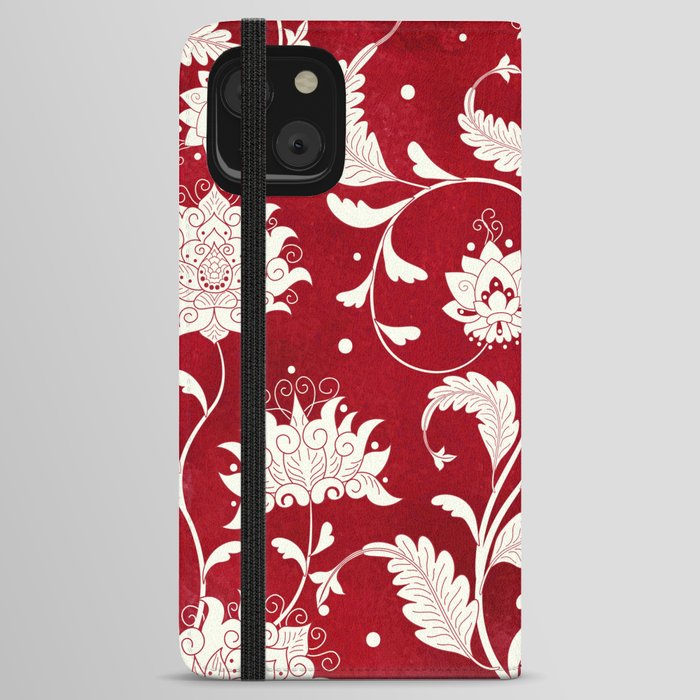 Seamless vintage background. Imitation of chinese porcelain painting. Beautiful flowers and red watercolor background. Hand drawing.  iPhone Wallet Case