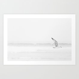 Minimal Black and White Beach Print - Bird Flight - Elegant Ocean Print - Seagull - Sea Photography  Art Print