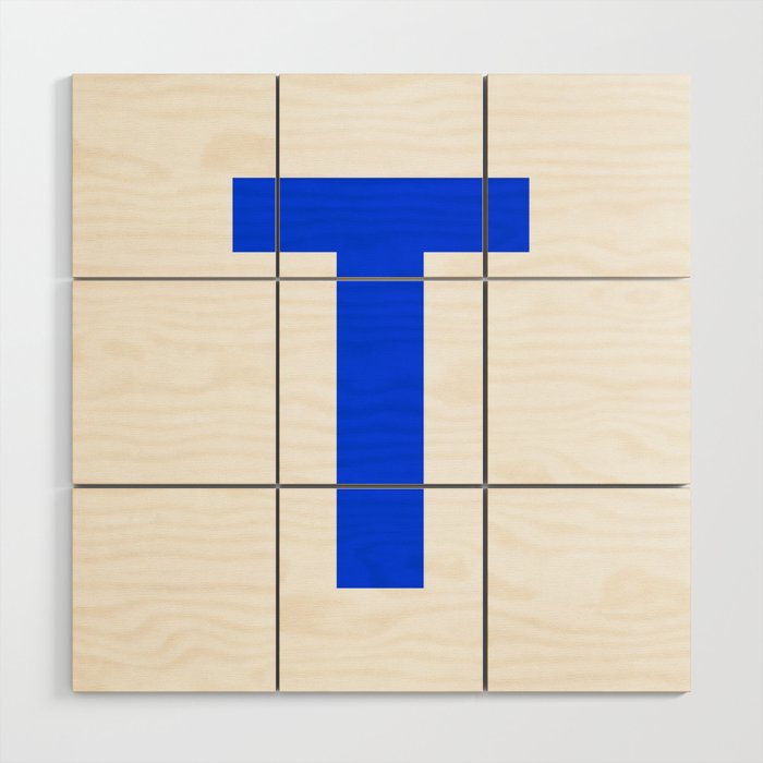 Letter T (Blue & White) Wood Wall Art