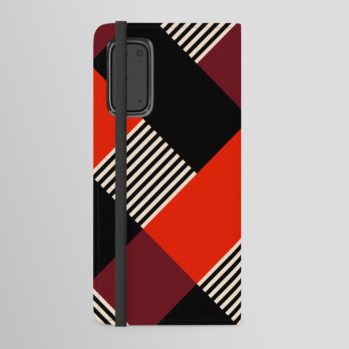 Diamond Plaid Stripes Harlequin Red Black Beige Maroon Android Wallet Case