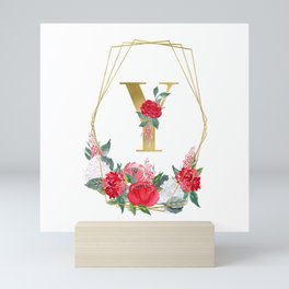Boho Rose Floral Geometric Letter Monogram - Y Mini Art Print