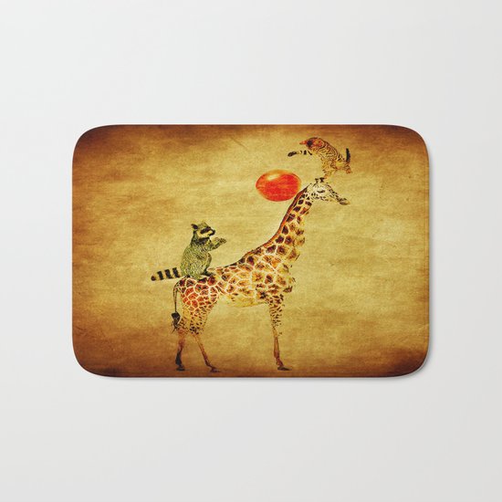 By playing on the giraffe Bath Mat