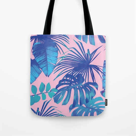 tropical leaf pattern pink Tote Bag