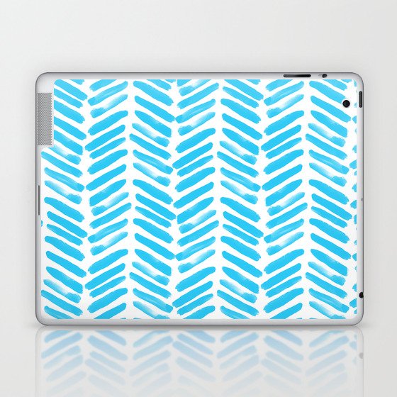 Simple Teal and white handrawn chevron - horizontal - for your summer Laptop & iPad Skin
