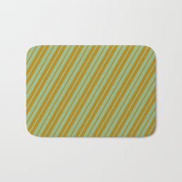[ Thumbnail: Dark Sea Green & Dark Goldenrod Colored Stripes Pattern Bath Mat ]