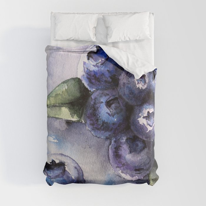 Watercolor Blueberries - Food Art Duvet Cover