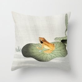 Ohara Koson, Frog On Lotus Leaf - Vintage Japanese Woodblock Print Art Throw Pillow
