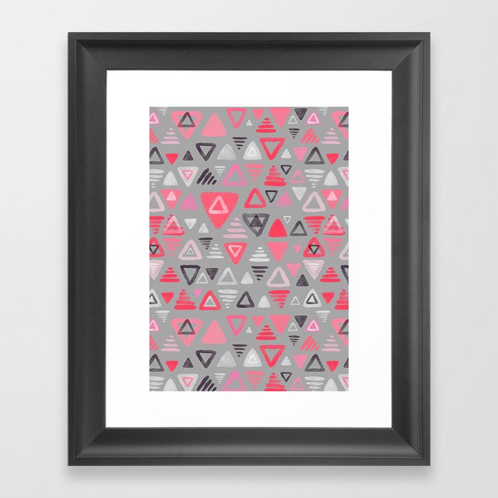 Summer Melon Hot Pink Triangles on Grey Framed Art Print