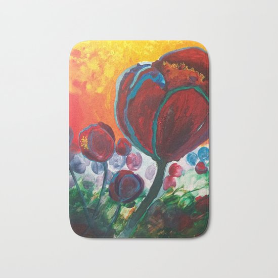 Blue High Poppies on Fire Bath Mat