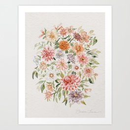 Loose Pastel Dahlia Watercolor Bouquet Art Print