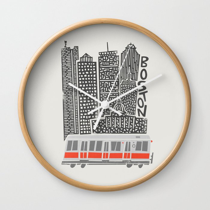 Boston City Illustration Wall Clock