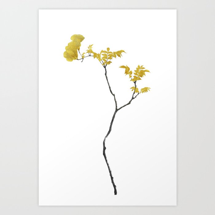 Minimal Black and Gold Flower 01 Art Print