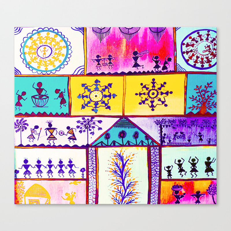 Multi Colour Warli Art Canvas Print By Manjiri Bhave Society6