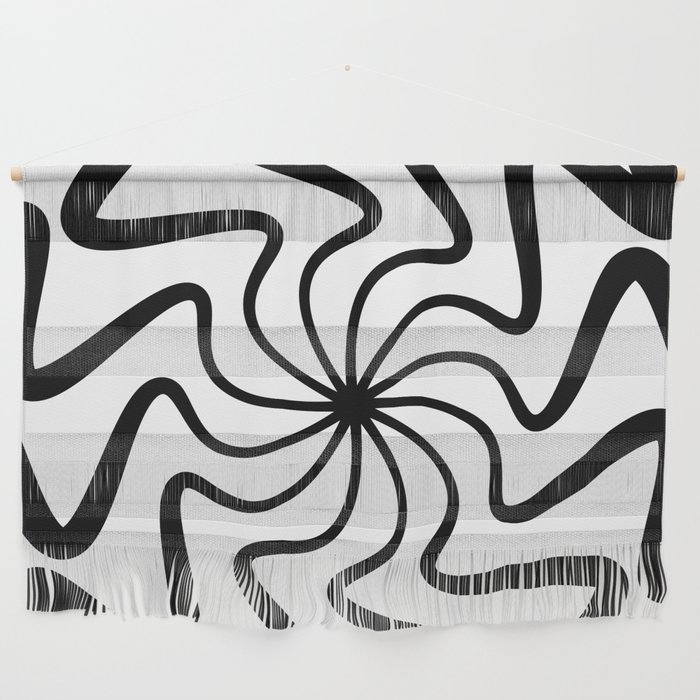 Mid Century Abstract Liquid Lines Pattern - Black and white Wall Hanging