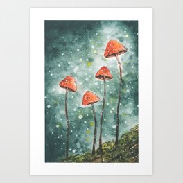 Magic mushrooms autumn woodland print Art Print