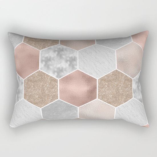 Gentle rose gold and marble hexagons Rectangular Pillow