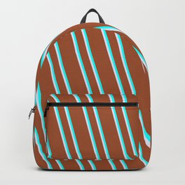 [ Thumbnail: Sienna, Cyan & Lavender Colored Lined Pattern Backpack ]