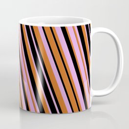 [ Thumbnail: Plum, Chocolate, and Black Colored Lines/Stripes Pattern Coffee Mug ]