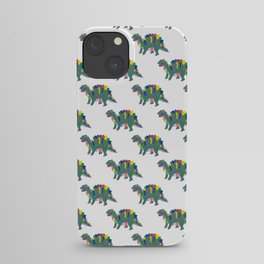 Colorful Stegosaurus Dinosaur Rainbow Pattern with Green Body iPhone Case