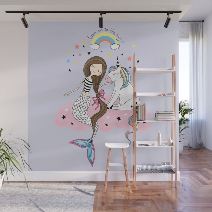 Mermaid Unicorn Wall Mural By Christineiris Society6 Create an enchanting scene in any bedroom with these unicorn wall decals. mermaid unicorn wall mural by christineiris