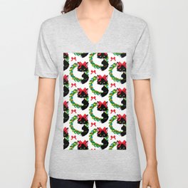 Christmas cat with flowers V Neck T Shirt