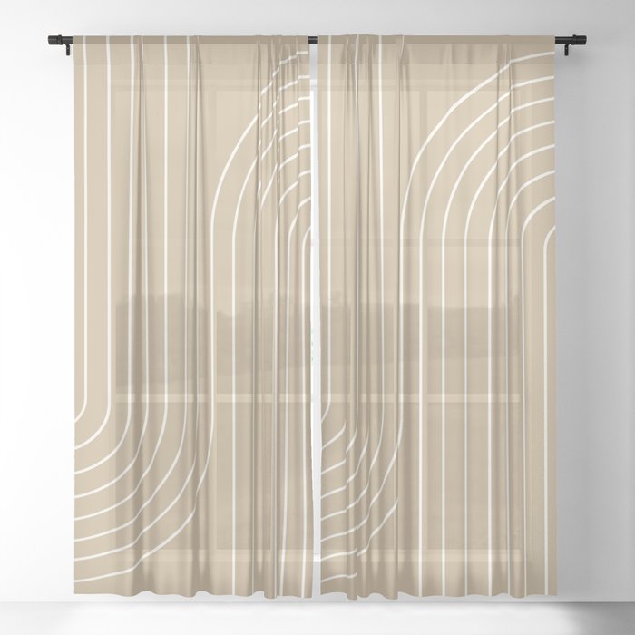 Minimal Line Curvature LXXXV Neutral Tan Mid Century Modern Arch Abstract Sheer Curtain