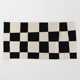 Abstract Checker Pattern 224 Black and Linen White Beach Towel