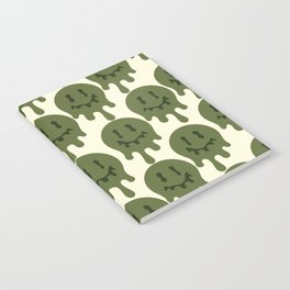 Melted Smiley Faces Trippy Seamless Pattern - Dark Green Notebook