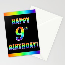 [ Thumbnail: Fun, Colorful, Rainbow Spectrum “HAPPY 9th BIRTHDAY!” Stationery Cards ]