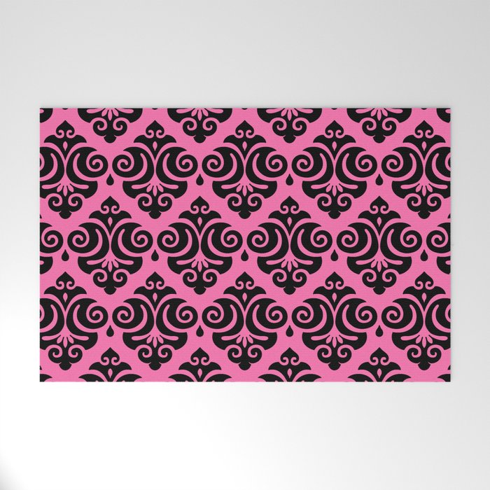 Victorian Modern Gothic Pattern 541 Pink and Black Welcome Mat