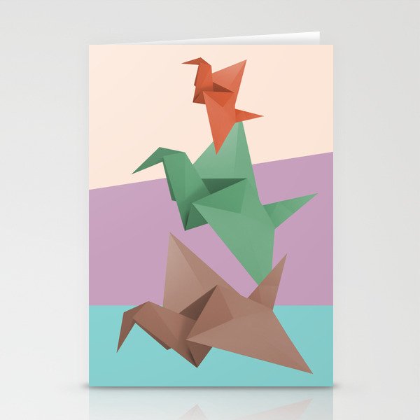 PAPER CRANES (Origami abstract birds animals nature) Stationery Cards