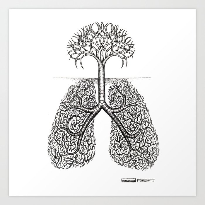 Original Stippling Lung Tree  Art Print