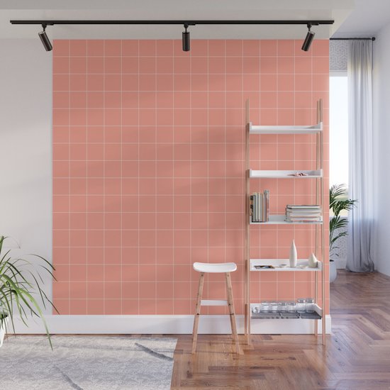 Peach Grid Pattern Wall Mural by nlmiller07art | Society6