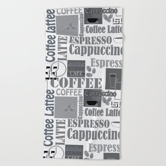 Black and white pattern. "Favourite coffee " Beach Towel