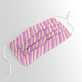 [ Thumbnail: Tan & Orchid Colored Lined Pattern Face Mask ]