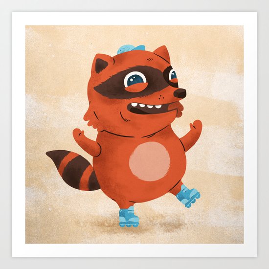 Rollerblade Raccoon Art Print